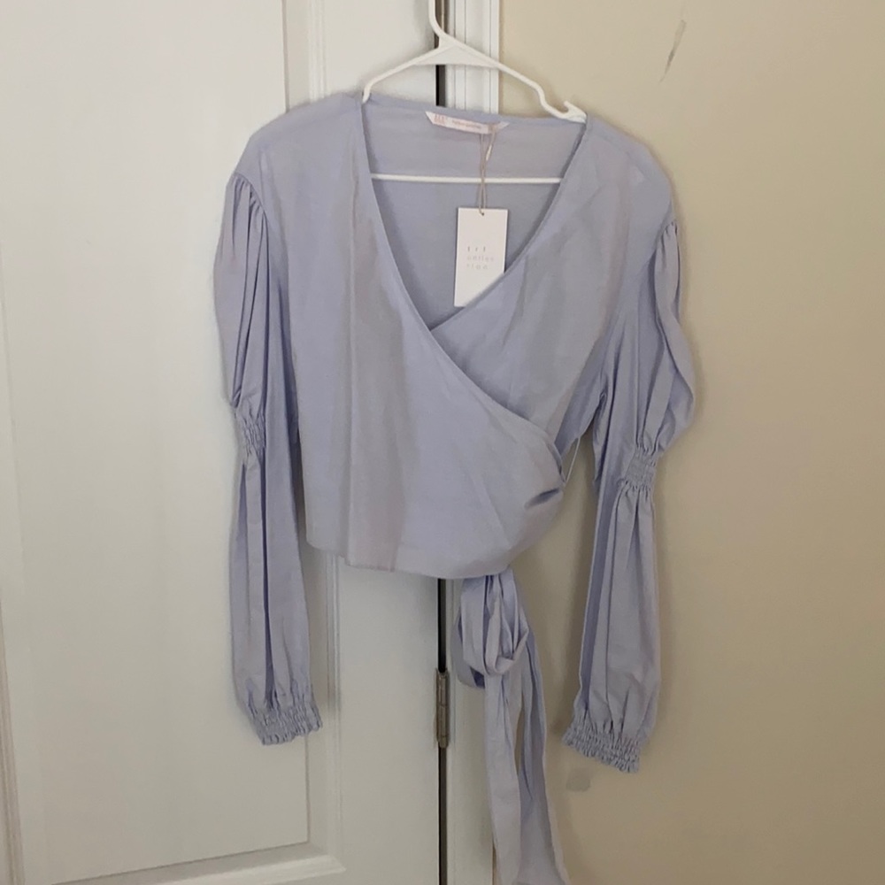 Zara Trafaluc blue cropped wrap top